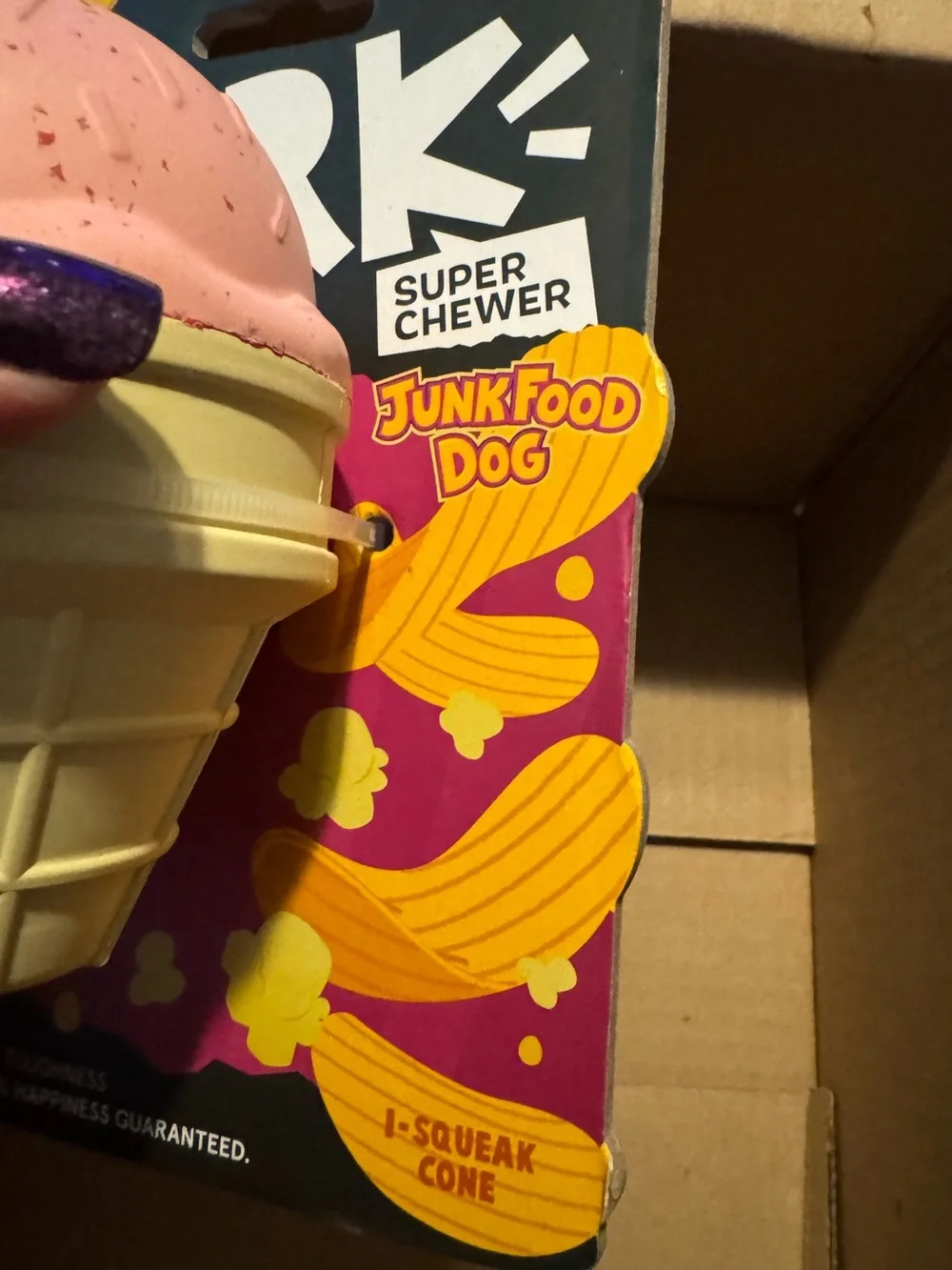 Bark Box Super Chewer M-L rubber ice cream cone Dog toy NEW wacky bounce. Squeak